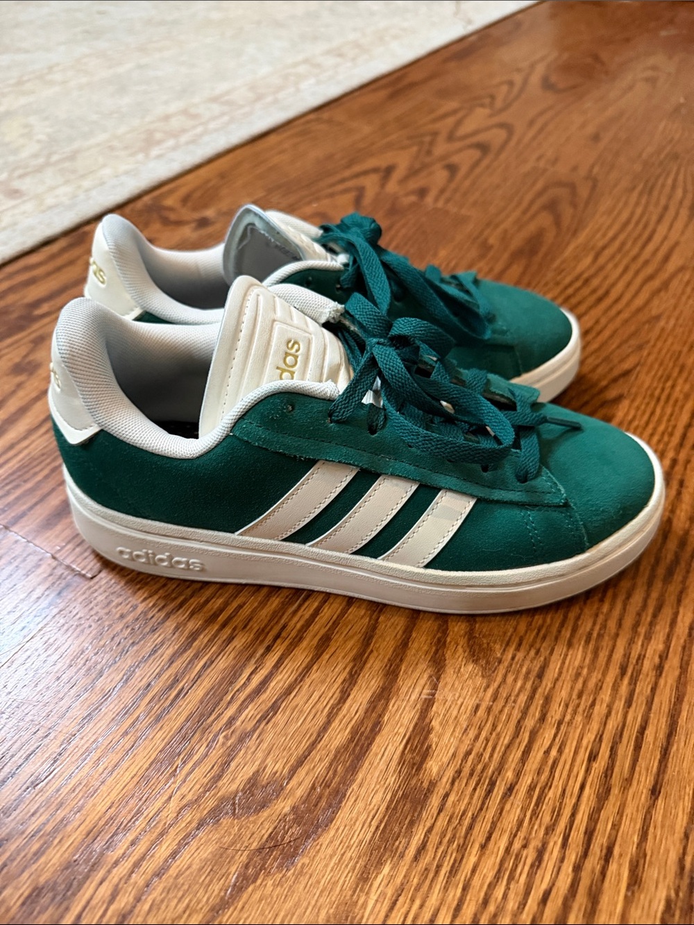 adidas Green Suede court Sneakers with White Stripes